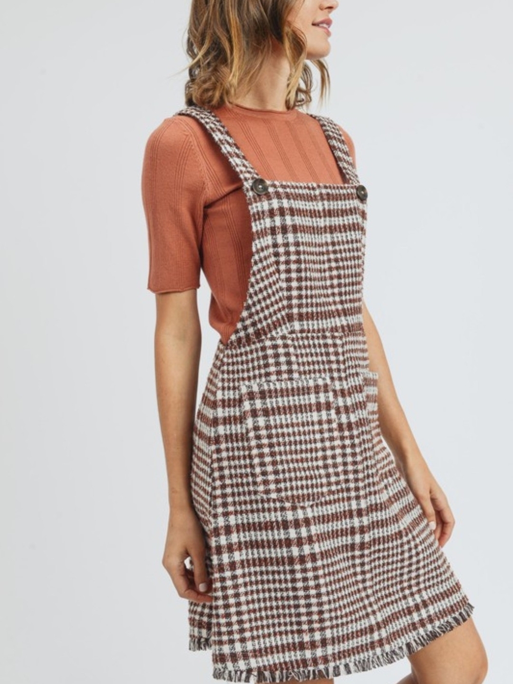 Orange Creek Checked Brown Pinafore Plaid Jumper -top Not Included - Picture 3 of 6
